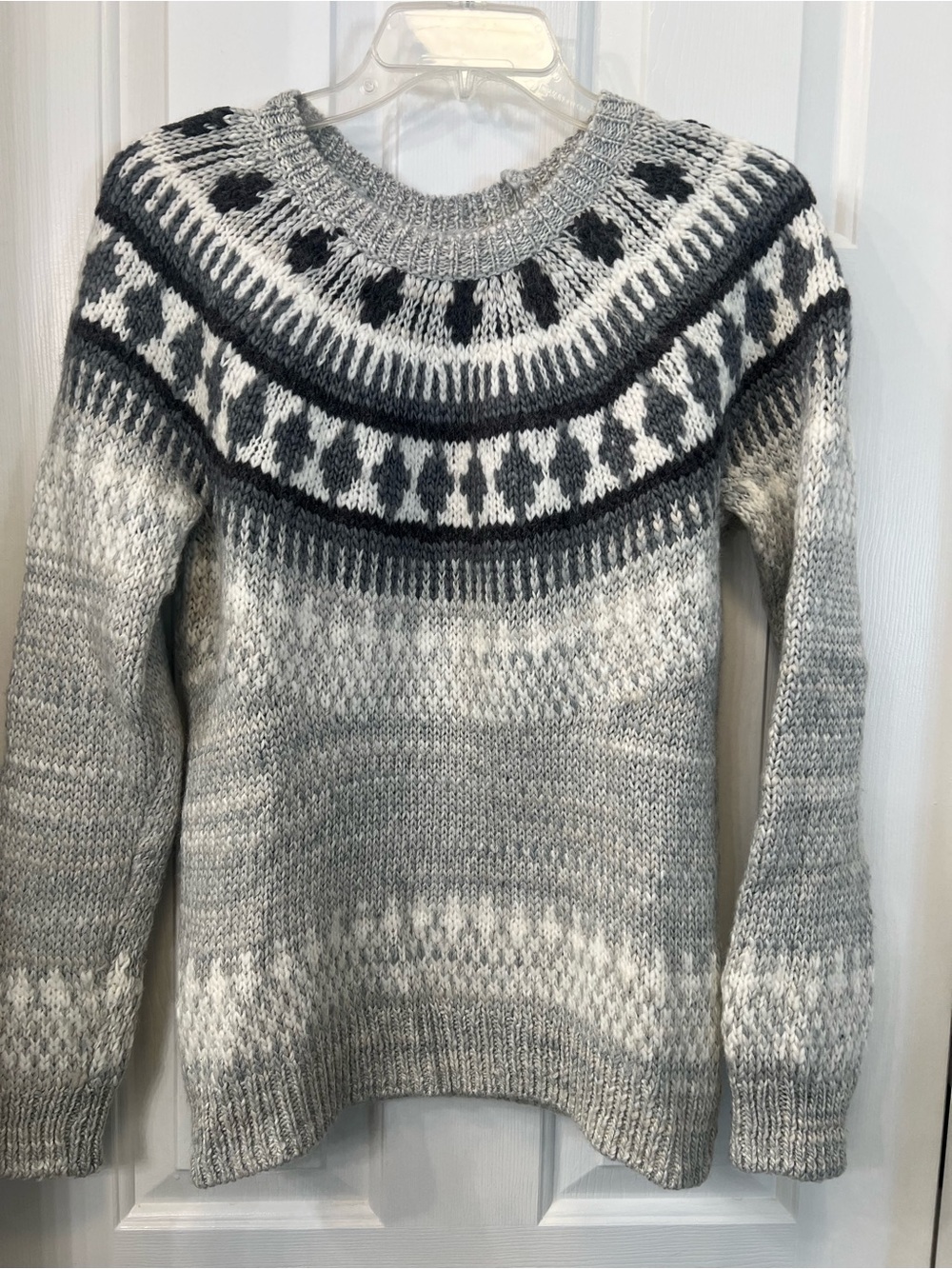 Lucky Brand Gray, White and Black Nordic Yoke Crewneck Sweater